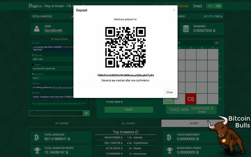 Depositing bitcoins into Diggit.io