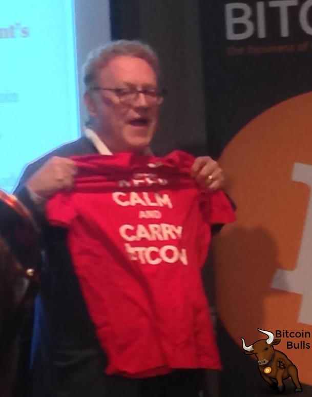 Michael Terpin has the best shirt: Keep calm and carry bitocin.