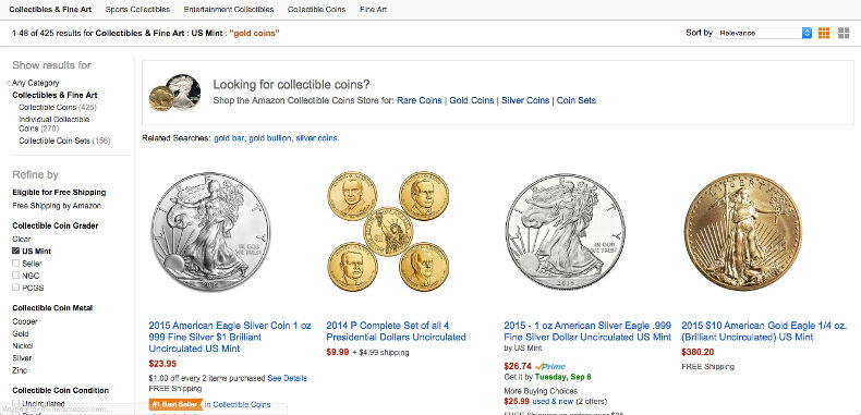 Amazon gold coins search results